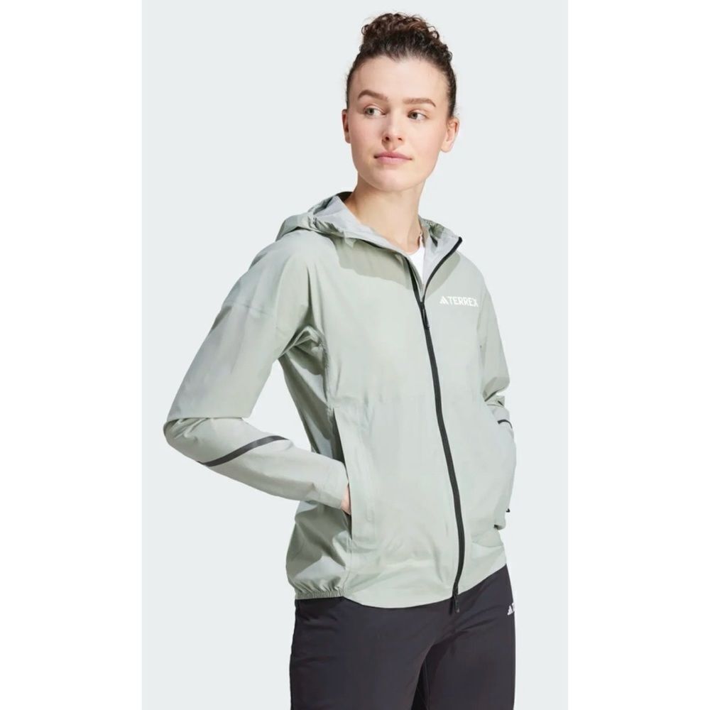 ADIDAS TERREX XPERIOR 2.5L LIGHT RAIN.RDY RAIN JACKET SILVER GREEN Size XL